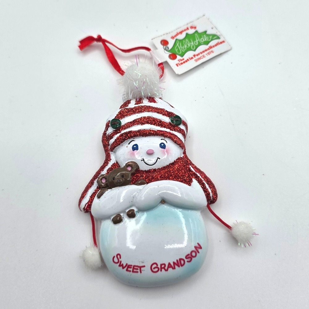 Holly Adler‎ Kurt Adler Sweet Grandson Snowman Christmas Ornament Glitter W8329